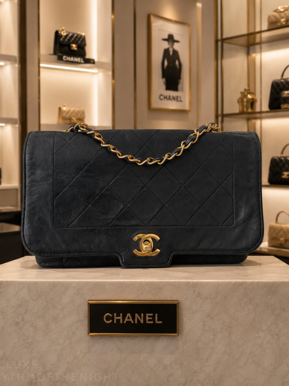 100% AUTHENTIC CHANEL Medium Lambskin Diana Flap Handbag Crossbody